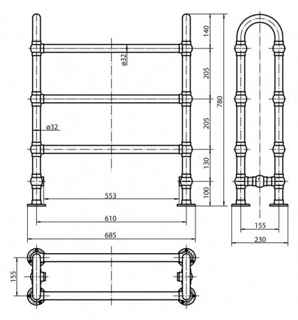 Полотенцесушитель водяной Cezares Napoli 78х68.5 хром