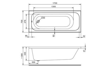 Акриловая ванна Santek Ламма 170х70 прямоугольная белая 1WH501747