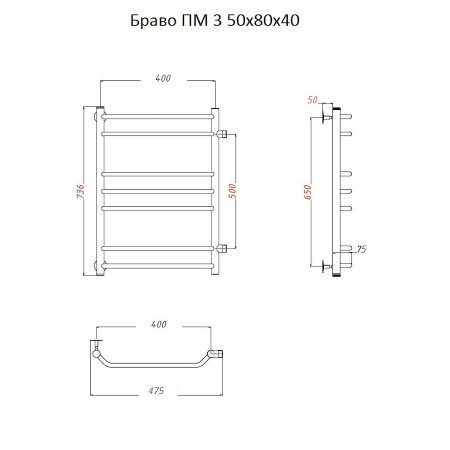 Полотенцесушитель водяной Тругор Браво серия 3 73,6х40 хром