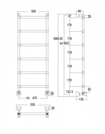 Полотенцесушитель водяной Margaroli Sole 442-6 4424706CRN 1080х535 хром