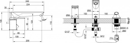 Смеситель для ванны с душем Villeroy & Boch Subway 2.0 TVT10200100061 хром