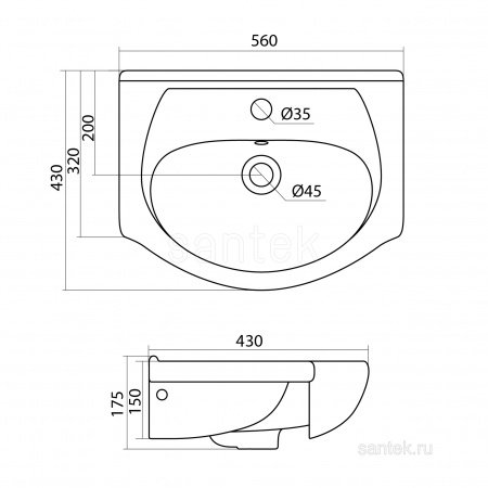 Раковина Santek Линда 55 отверстие под смеситель 1WH110156