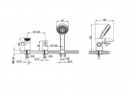 Смеситель для ванны с душем Lemark Atlantiss LM3245C хром