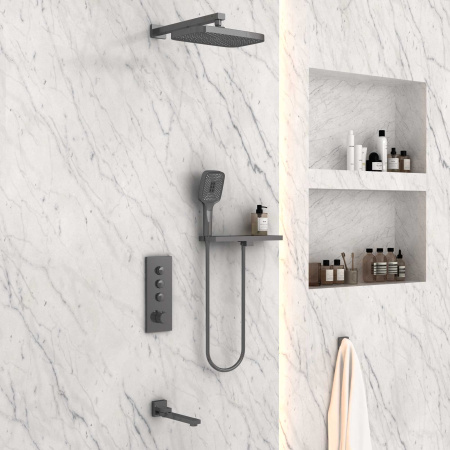 Душевой комплект Vincea VSFW-431T1RGM встраиваемый, термостатический, 3 режима, вороненая сталь