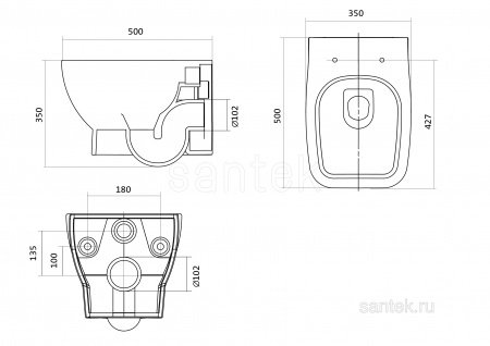 ПЭК Santek Нео Пэк 1WH501543 подвесная чаша + инсталляция + сиденье + панель хром