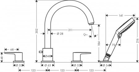 Смеситель для ванны с душем Hansgrohe Vernis Blend 71456670 черный матовый