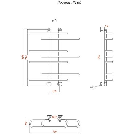 Полотенцесушитель водяной Тругор Логика 80х71 хром