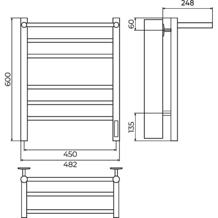 Полотенцесушитель электрический с полкой Terminus Аврора П6 450х60 КС, черный муар