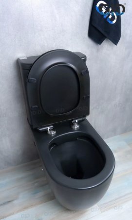 Унитаз напольный безободковый GID Tr2177BM с сиденьем микролифт, черный матовый