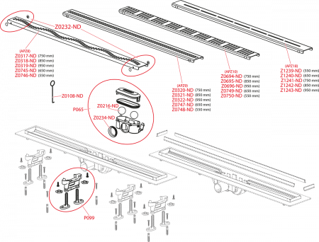 Душевой лоток AlcaPlast APZ9-650 с решеткой и опорами