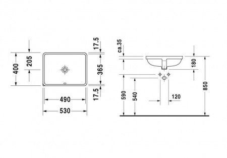 Раковина встраиваемая снизу 49см Duravit Starck 3 0305490000 белый