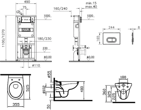 Комплект унитаза с инсталляцией Vitra Normus 9773B003-7202 с сиденьем микролифт и кнопкой смыва хром