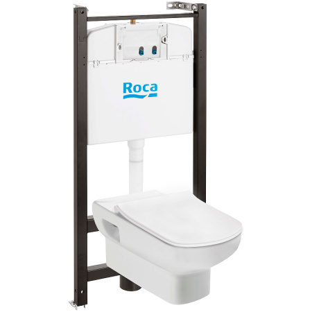 Комплект унитаза с инсталляцией Roca Dama Senso 893104680, глубина унитаза 55см, без клавиши в комплекте, с микролифтом, безободковый, быстросъемное