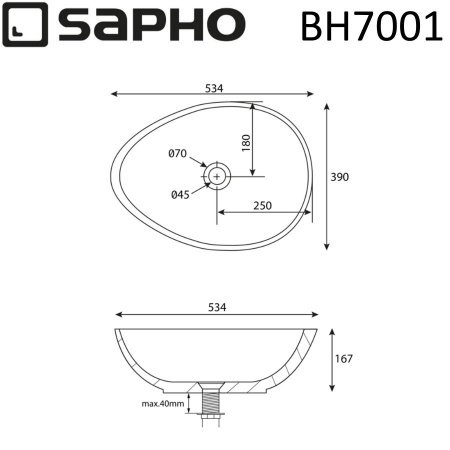 Раковина накладная 53см SAPHO PUNC BH7001 черный