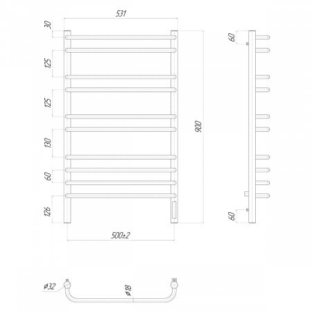 Полотенцесушитель электрический Lemark Luna LM41910Z П10 500x900, диммер справа, хром