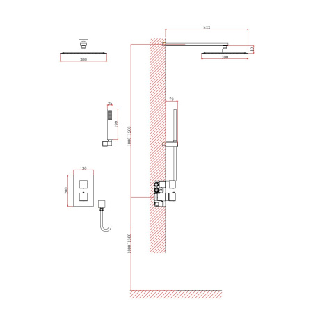 Душевая система встраиваемая с термостатом D&K Bayern.Liszt DA2515701A04, хром