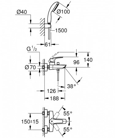 Смеситель для ванны с душем Grohe EuroSmart 33302003 хром
