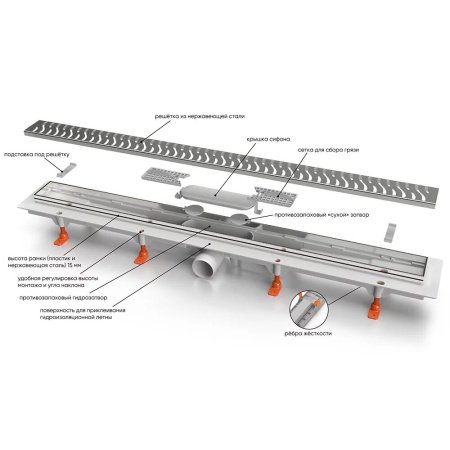 Душевой лоток 35см Veconi  Harmony V350HN решетка хром