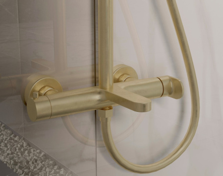 Душевая стойка со смесителем Vincea Rondo VSFS-1R1BG золото матовое