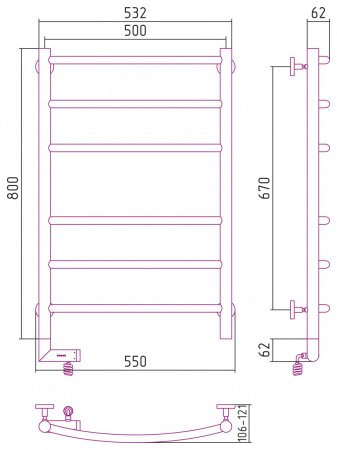 Полотенцесушитель электрический Сунержа Галант 2.0 80х50 состаренная бронза, подключение правое