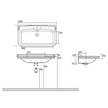 Раковина подвесная 100см Kerasan Waldorf 4142K1bi/cr*1 белый